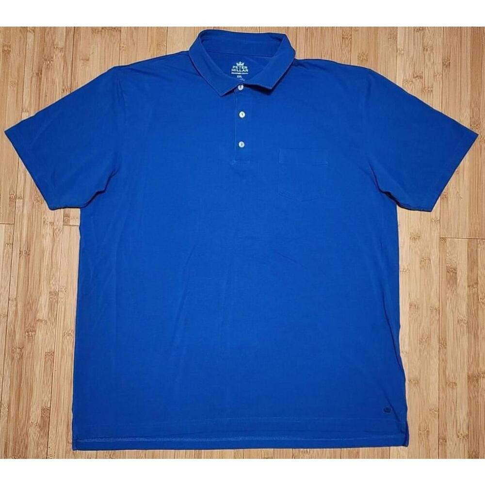 Peter Millar Polo Shirt Short Sleeve Mens XXL Golf Blue Mountainside Collection